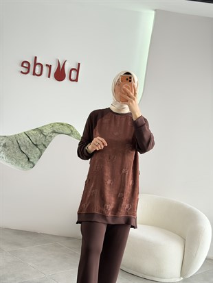 Kahve Renk Yanları Fermuar Detaylı Takım