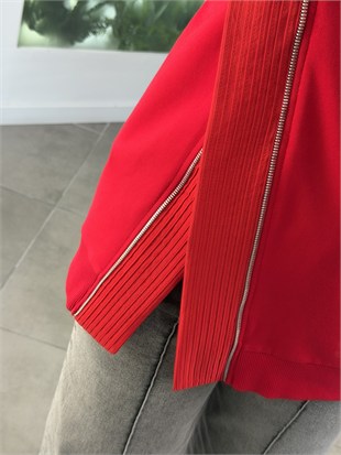 Kırmızı Renk Fermuar Detaylı Sweatshırt