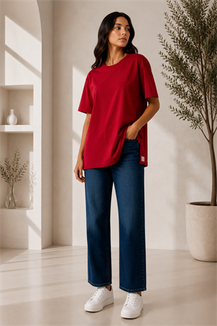 Kırmızı Renk Kısa Kollu Basic Tshirt