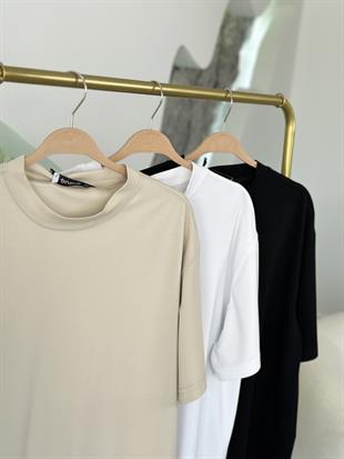 Kısa Kollu Ekru Renk Kadın İçlik T-shirt
