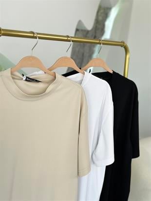 Kısa Kollu Bej Renk Kadın İçlik T-shirt