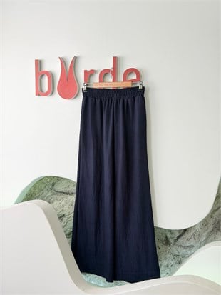 Lacivert Renk Beli Lastikli Bol Paça Denim Pantolon