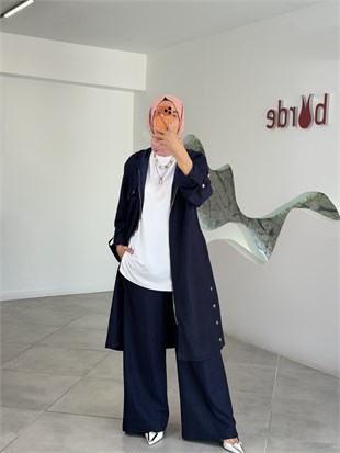 Lacivert Renk Beli Lastikli Bol Paça Denim Pantolon