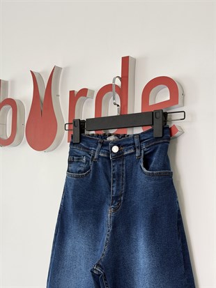 Lacivert Renk Dar Paça Beli Lastikli Denim Pantolon