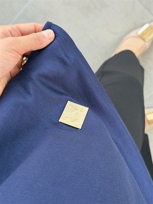 Lacivert Renk Etiket Detaylı İki İplik Basic Tunik