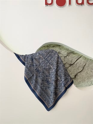 Lacivert Renk Etnik Desenli Şal