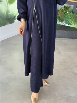 Lacivert Renk Jakar Kumaşlı Yandan Fermuarlı Takım