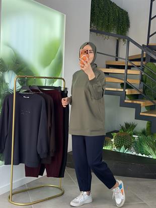 Lacivert Renk Kesik Detaylı Konik Pantolon