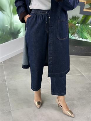 Lacivert Renk Konik Fit Kadın Denim Pantolon