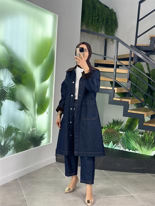 Lacivert Renk Konik Fit Kadın Denim Pantolon