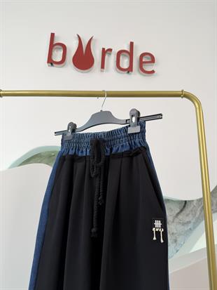 Lacivert Renk Kumaş Garnili Jean Pantolon