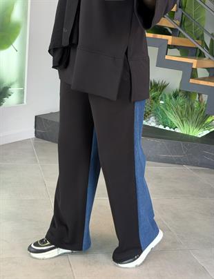 Lacivert Renk Kumaş Garnili Jean Pantolon