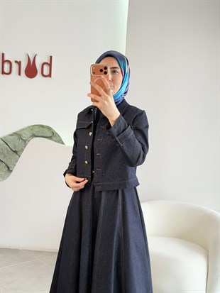 Lacivert Renk Mini Ceketli Kemer Detaylı Elbise