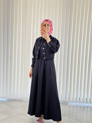 Kadın Lacivert Tensel Elbise Mini Ceketli – Rahat Kalıp Şık Günlük