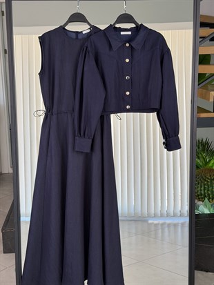 Kadın Lacivert Tensel Elbise Mini Ceketli – Rahat Kalıp Şık Günlük