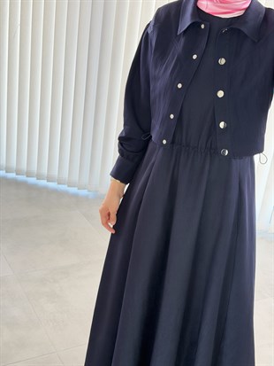 Kadın Lacivert Tensel Elbise Mini Ceketli – Rahat Kalıp Şık Günlük