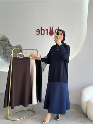 Lacivert Renk Scuba Kumaş Kadın Kloş Etek