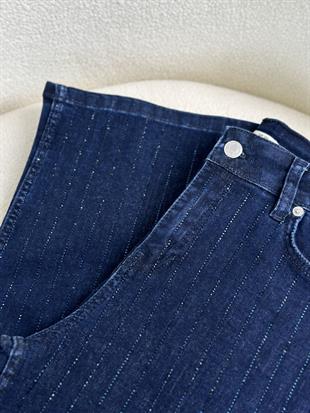 Lacivert Renk Serpme Taşlı Kadın Jean