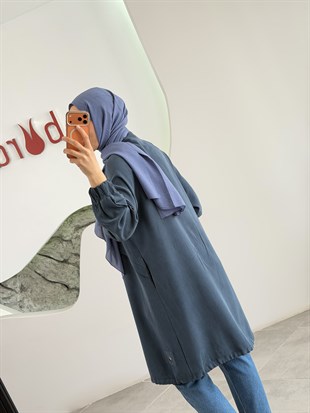 Lacivert Renk Tensel Kumaş Çıtçıtlı Giy-Çık | Rahat Kadın Kap & Günlük Kombin