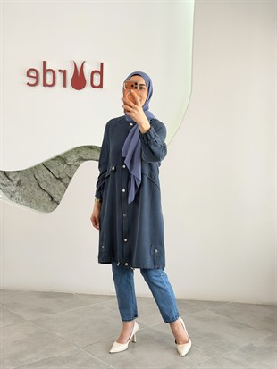 Lacivert Renk Tensel Kumaş Çıtçıtlı Giy-Çık | Rahat Kadın Kap & Günlük Kombin