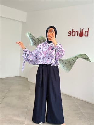 Leylak Renk Yarasa Kol Desenli Gömlek