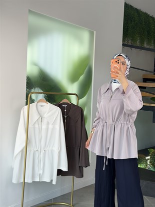 Lila Renk Beli Tünelli Oversize Ceket