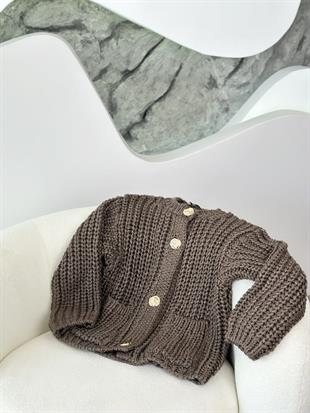 Kahve Renk Metal Düğmeli Triko Kadın Hırka