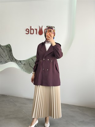 Mürdüm Renk Beli Tünelli Bomber Ceket