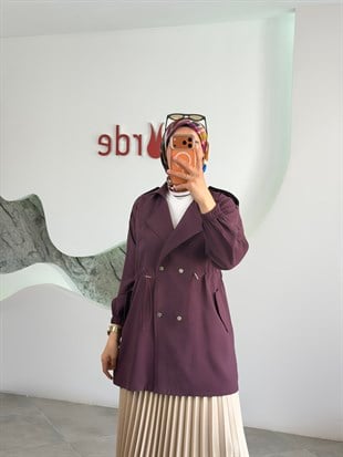 Mürdüm Renk Beli Tünelli Bomber Ceket