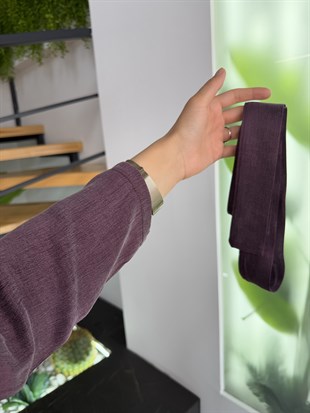 Mürdüm Renk Mermer Desen Detaylı Seyyar Kemerli Cupra Elbise