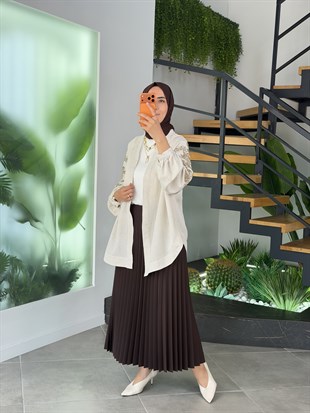 Naturel Renk Nakış işlemeli Keten Kimono