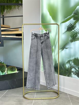 Nervürlü Bol Paça Esnek Kadın Jean Gri 