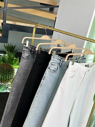 Nervürlü Bol Paça Esnek Kadın Jean Gri 