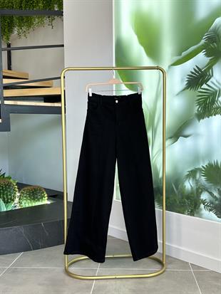 Nervürlü Bol Paça Esnek Kadın Jean Siyah 