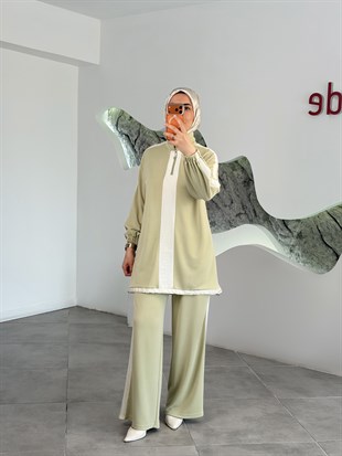 Olive Renk Paraşüt Kumaş Garnili İkili Takım