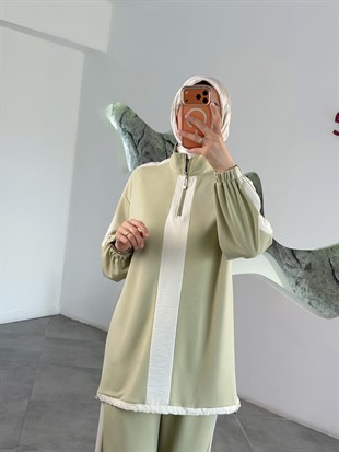 Olive Renk Paraşüt Kumaş Garnili İkili Takım