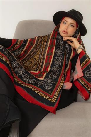 Siyah-Kırmızı Renk Ottoman Etnik Şal