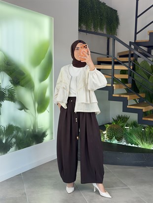 Kahve Renk Paraşüt Kumaş Şalvar Pantolon