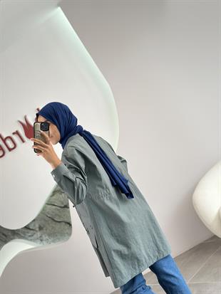 Paraşüt Kumaş Torba Cepli Mint Renk Kadın Ceket