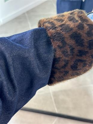 Pelüş Detaylı Lacivert Renk Kadın Denim Ceket