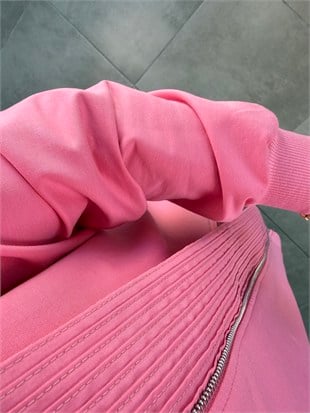 Pembe Renk Fermuar Detaylı Sweatshırt