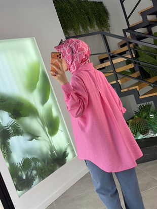 Pembe Renk Gofre Kumaş Gömlek