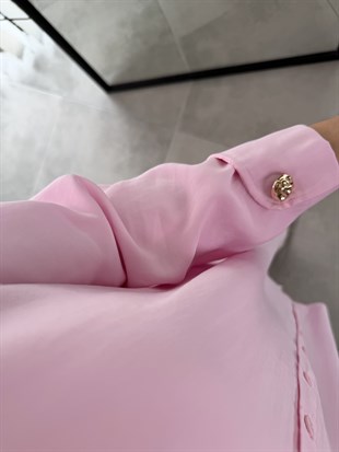 Pembe Renk Kol Manşet Detaylı Gömlek Tunik