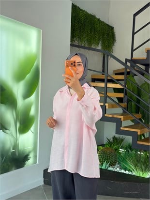 Pembe Renk Rayon Kumaş Basic Gömlek