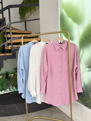 Pembe Renk Rayon Kumaş Basic Gömlek