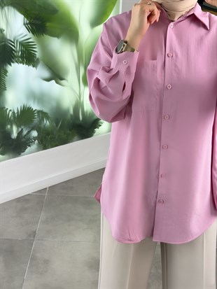 Pembe Renk Rayon Kumaş Basic Gömlek
