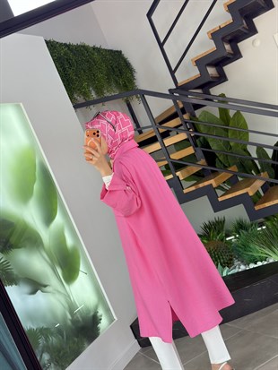 Pembe Renk Yarasa Kollu Uzun Gömlek