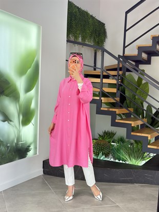Pembe Renk Yarasa Kollu Uzun Gömlek