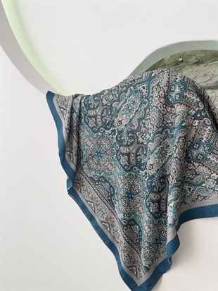 Petrol Renk Etnik Desenli Şal