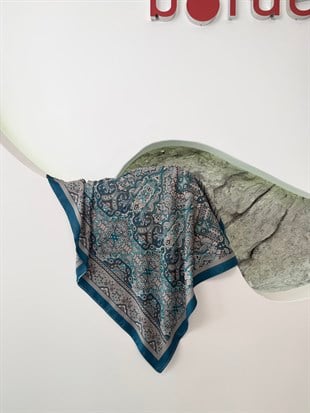 Petrol Renk Etnik Desenli Şal